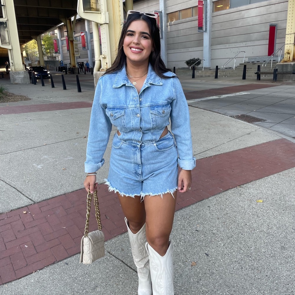 Zara denim romper long sleeve